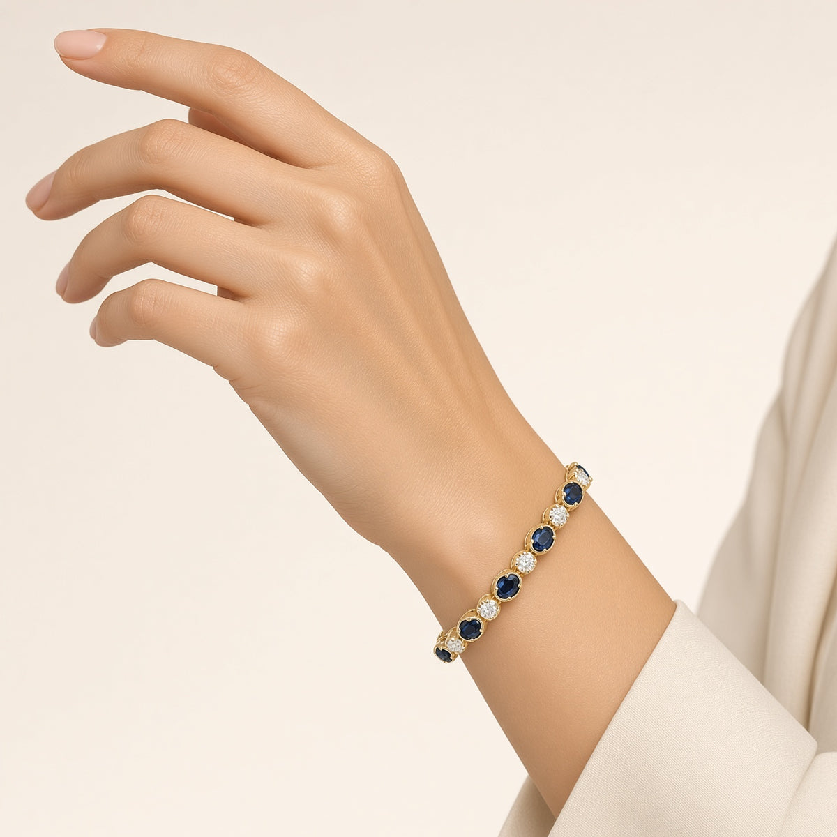 Oval Sapphire & Diamond Tennis Bracelet in 18K Yellow Gold
