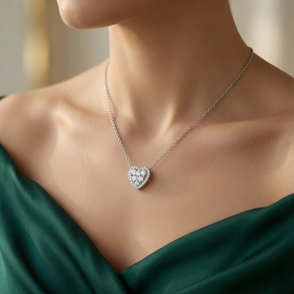 18K White Gold Pavé Heart Necklace