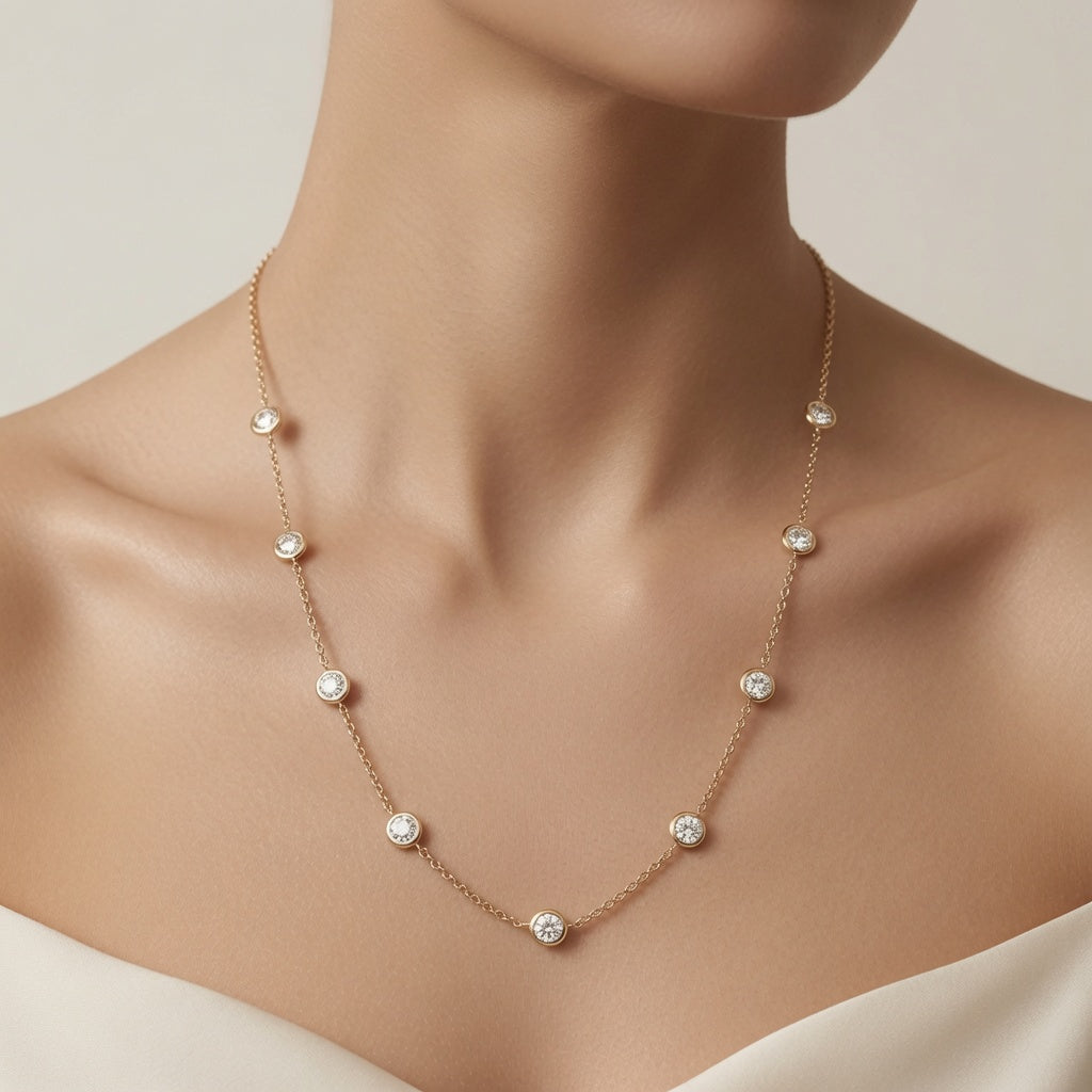 Bezel Diamond Station Necklace