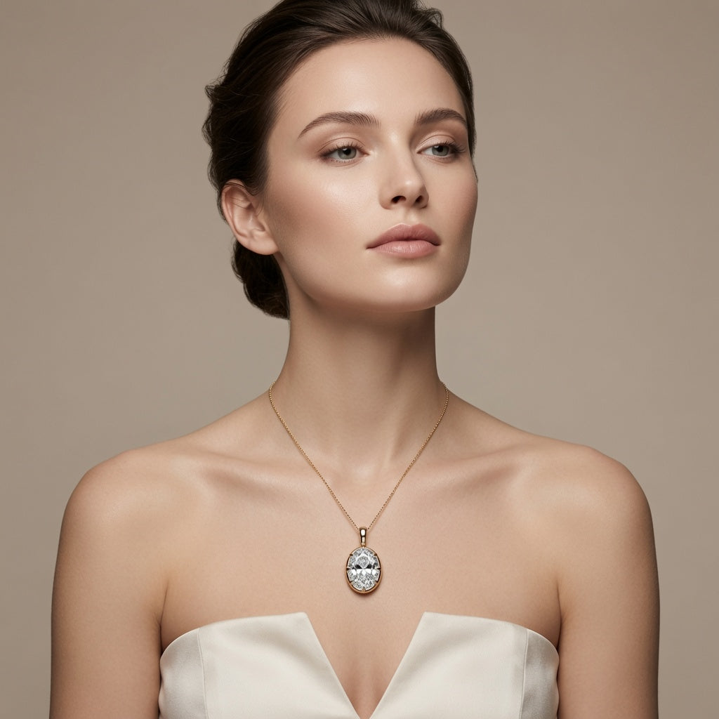 Oval Solitaire Diamond Pendant