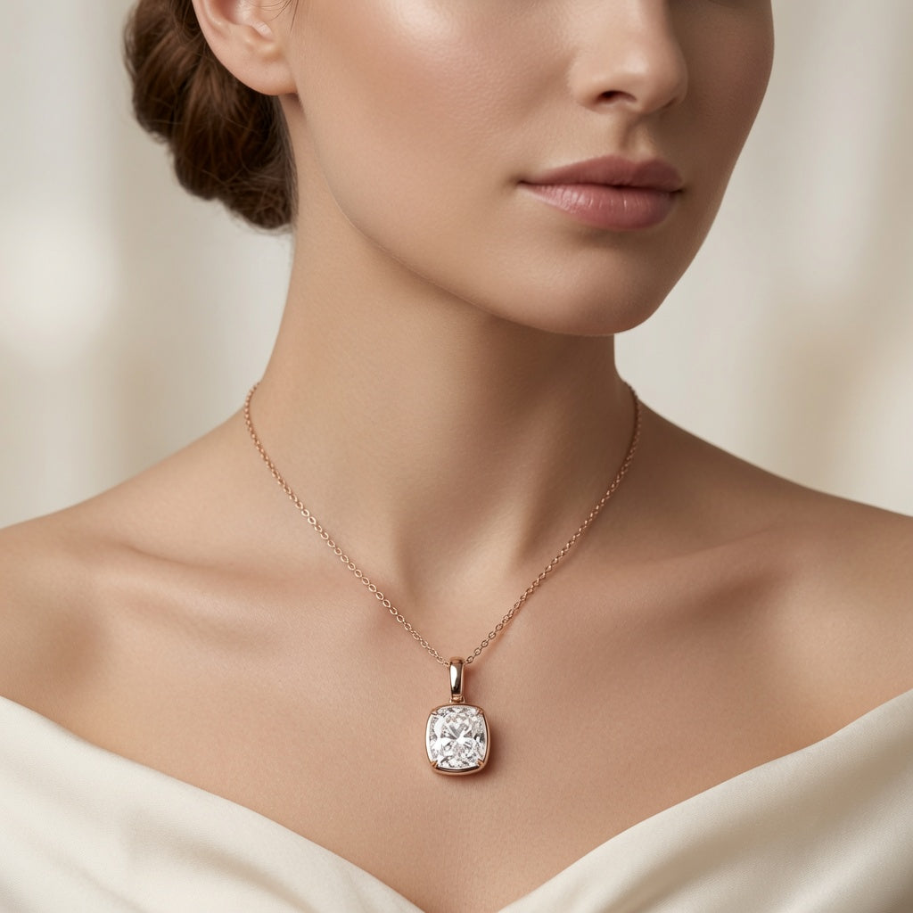 Bezel Cushion Diamond Pendant