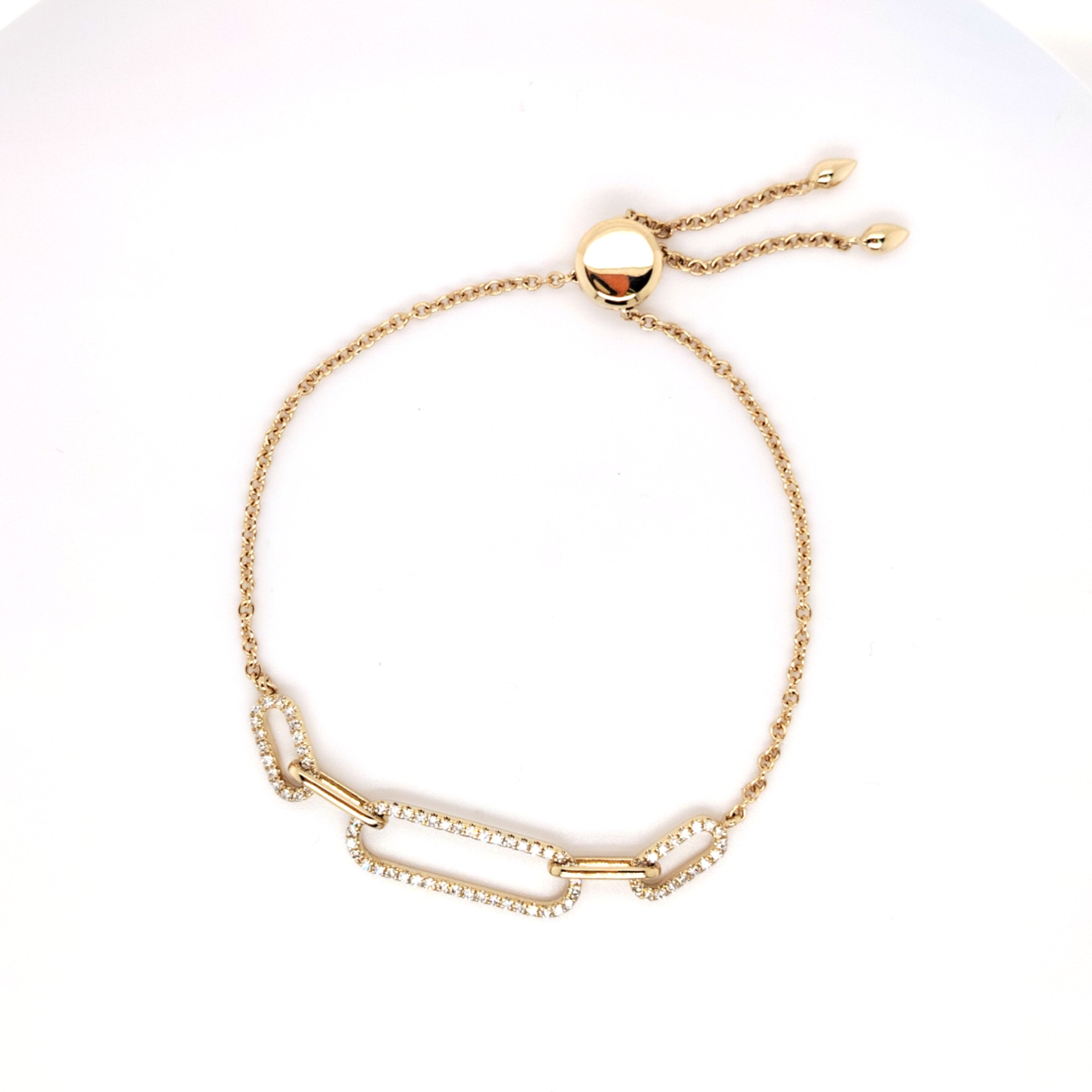 Pavé Diamond Paperclip Link Bracelet - Adjustable