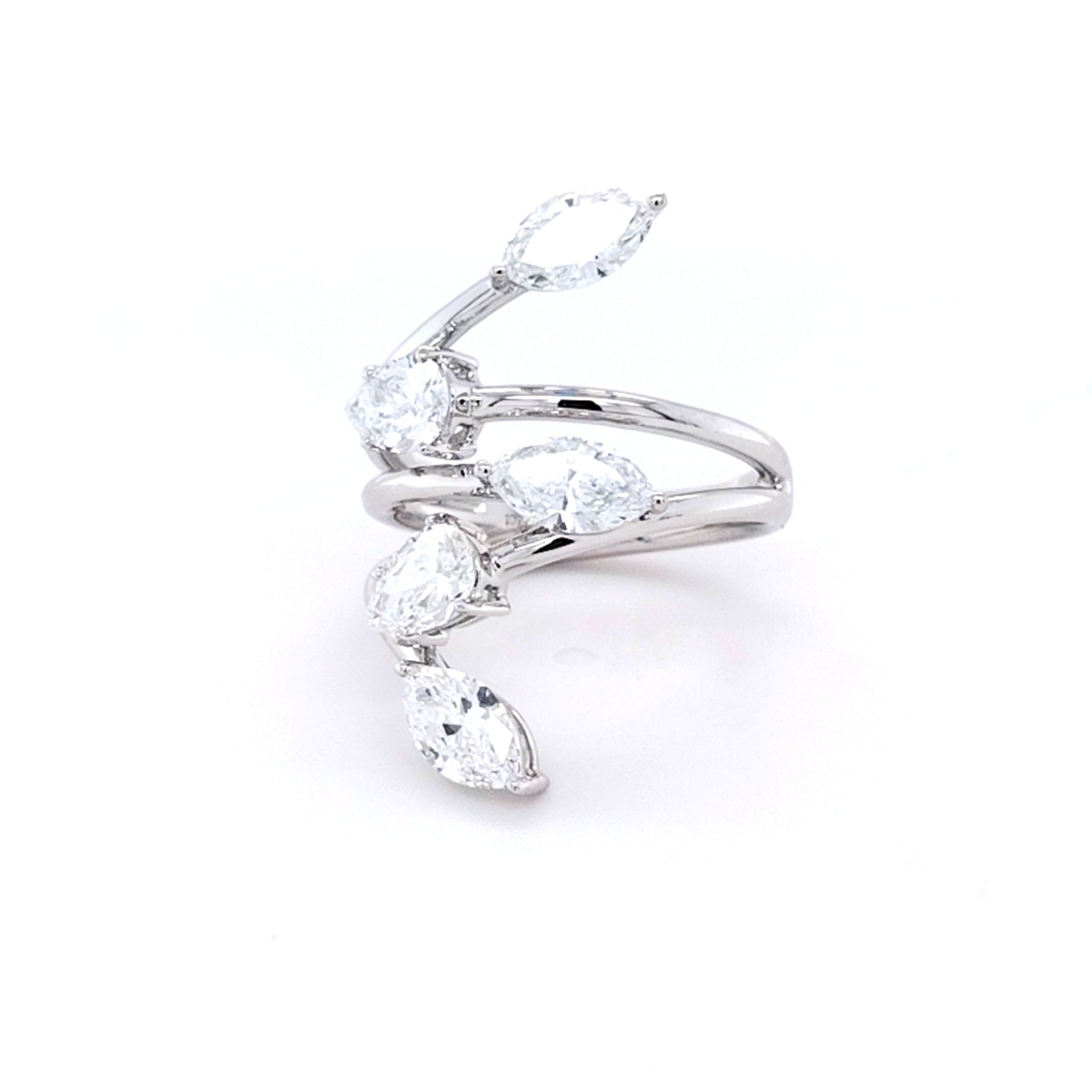 Mixed-Cut Diamond Spiral Ring