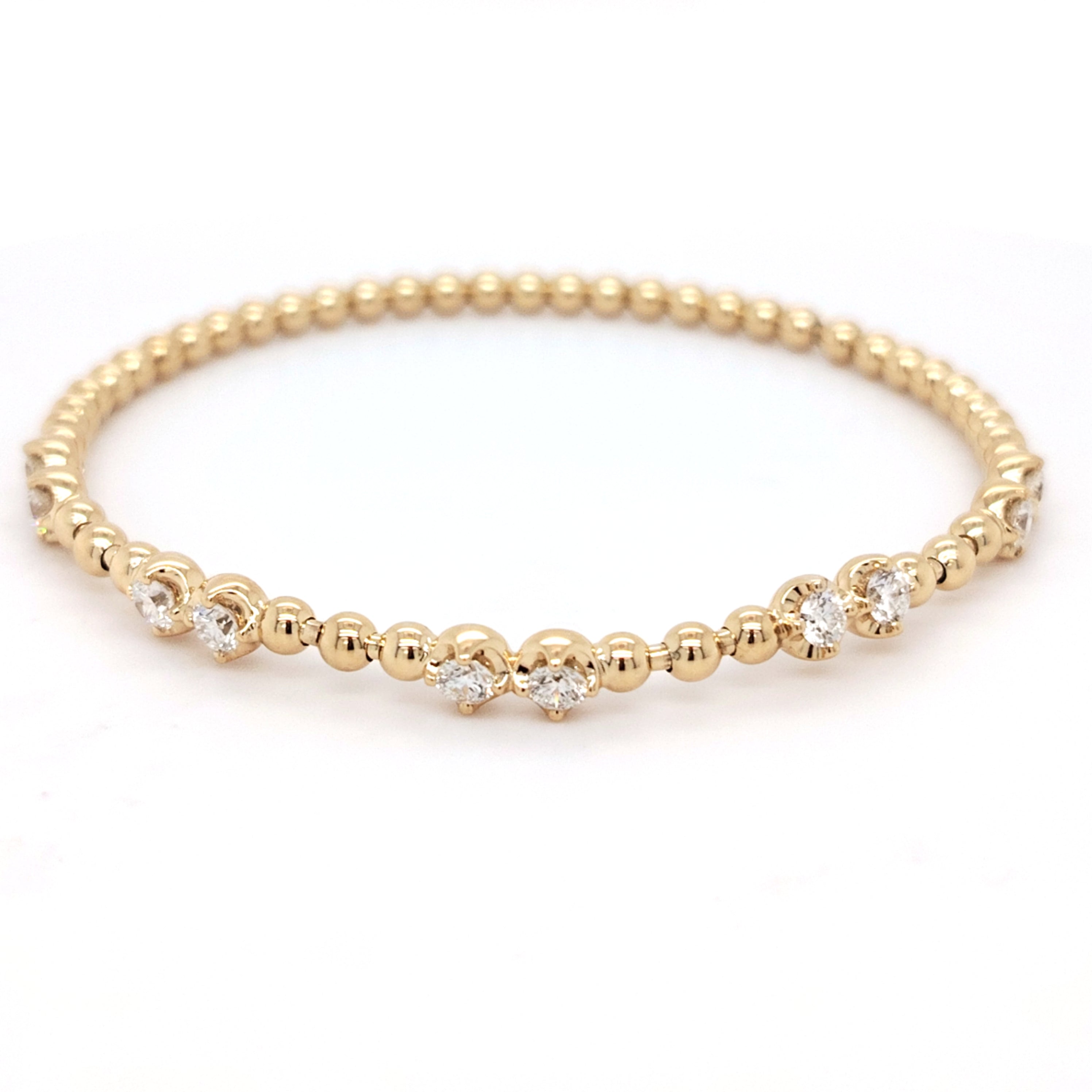 Gold Bead Stretch Bracelet with Diamond Accents