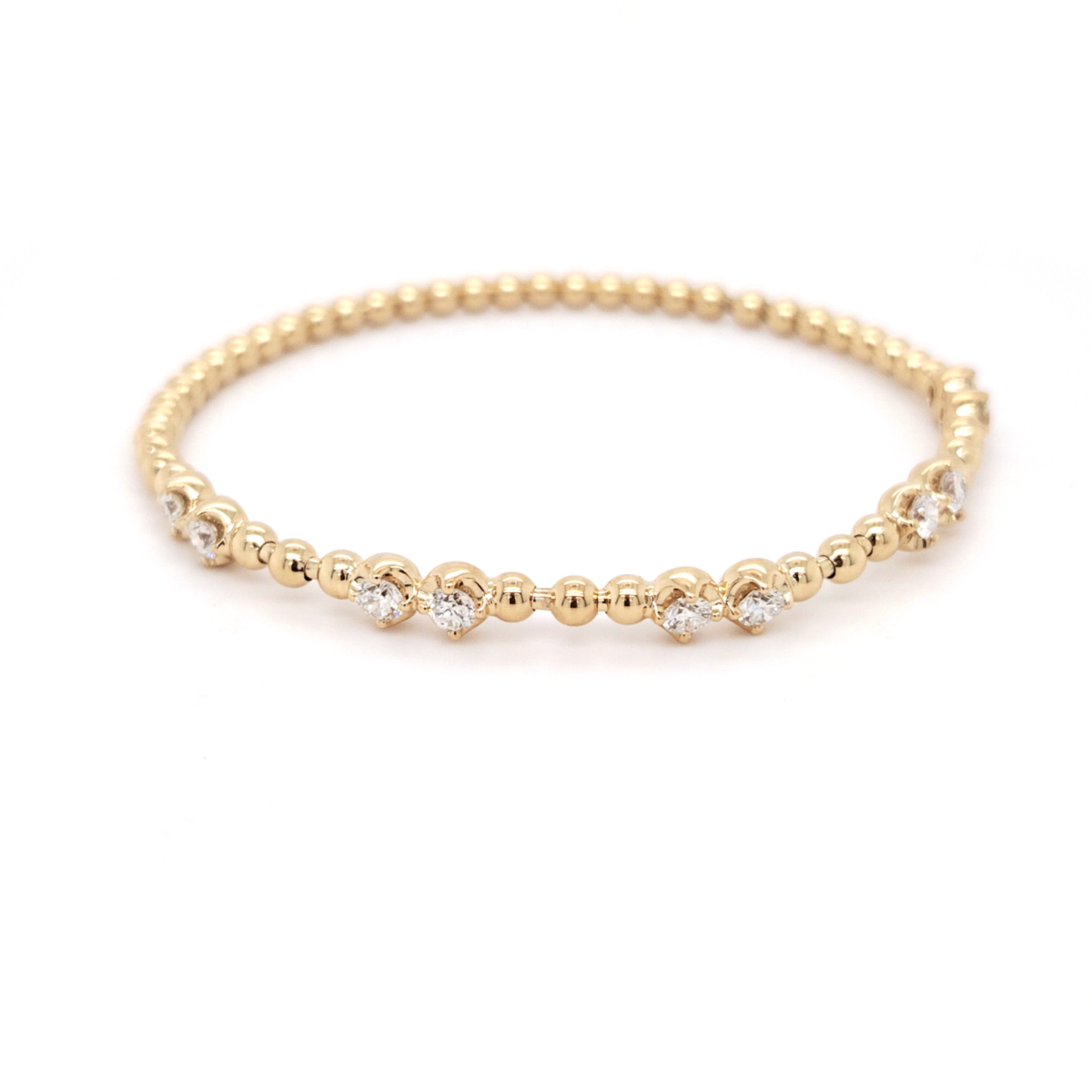 Gold Bead Stretch Bracelet with Diamond Accents