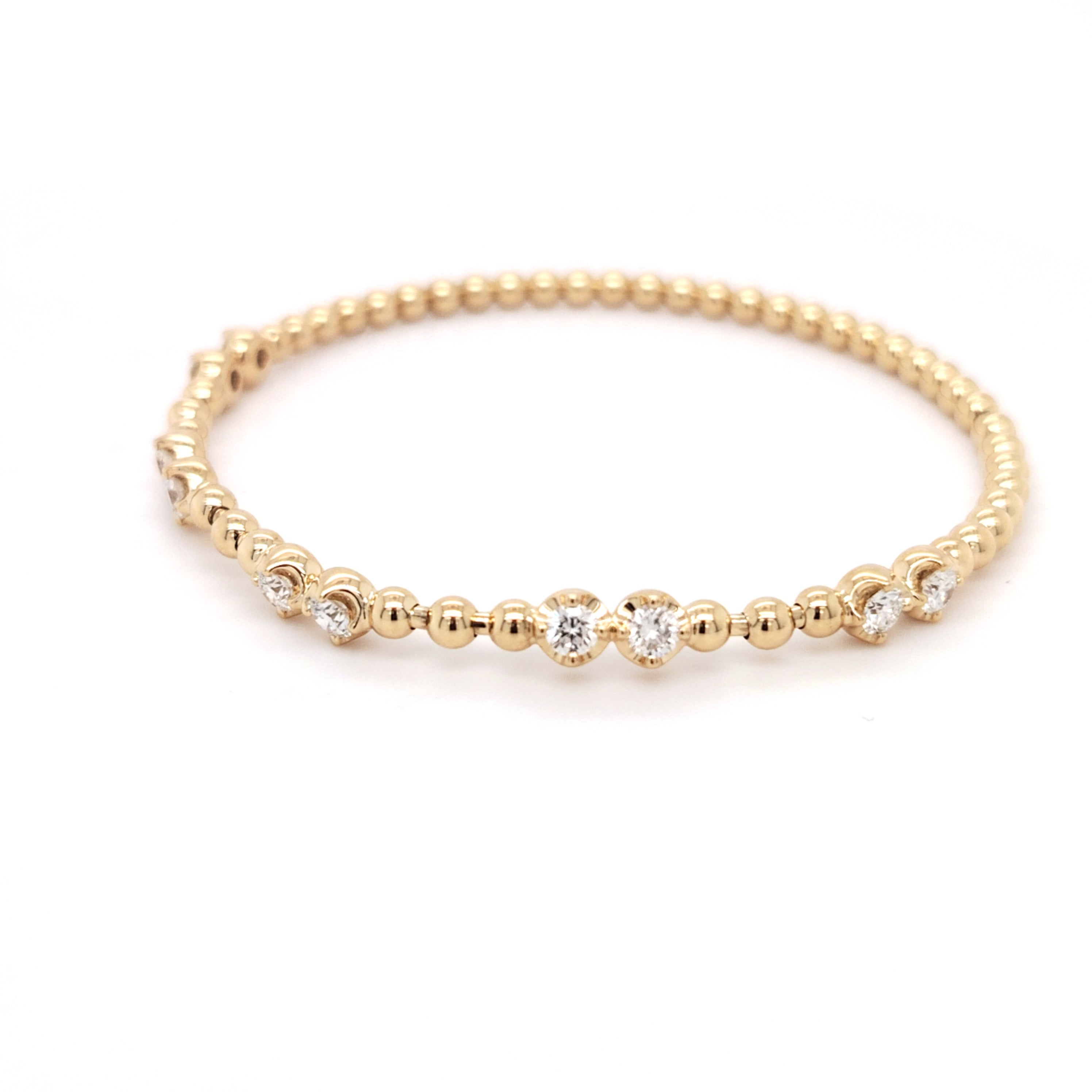 Gold Bead Stretch Bracelet with Diamond Accents