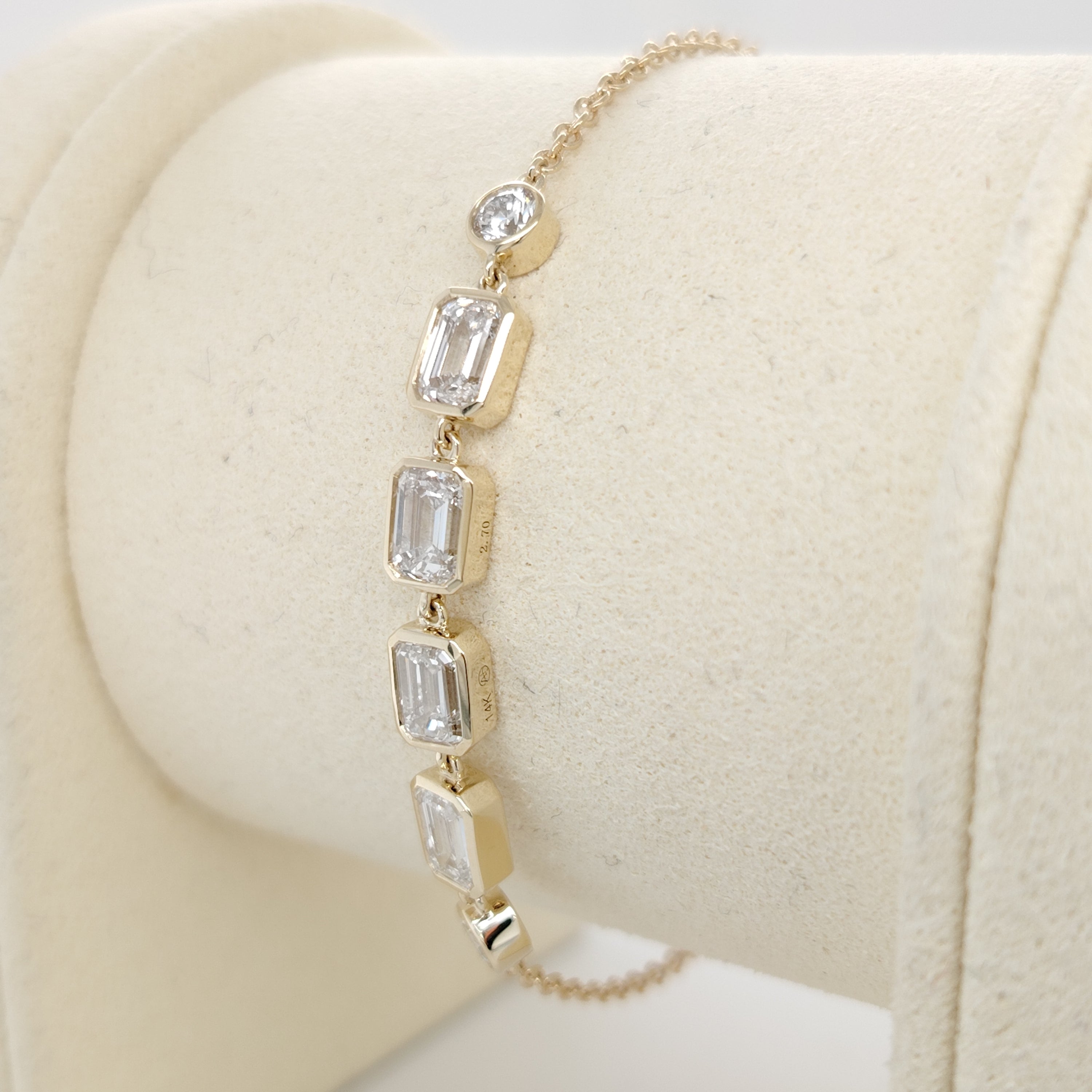 Bezel-Set Emerald Diamond Bracelet with Round Accents