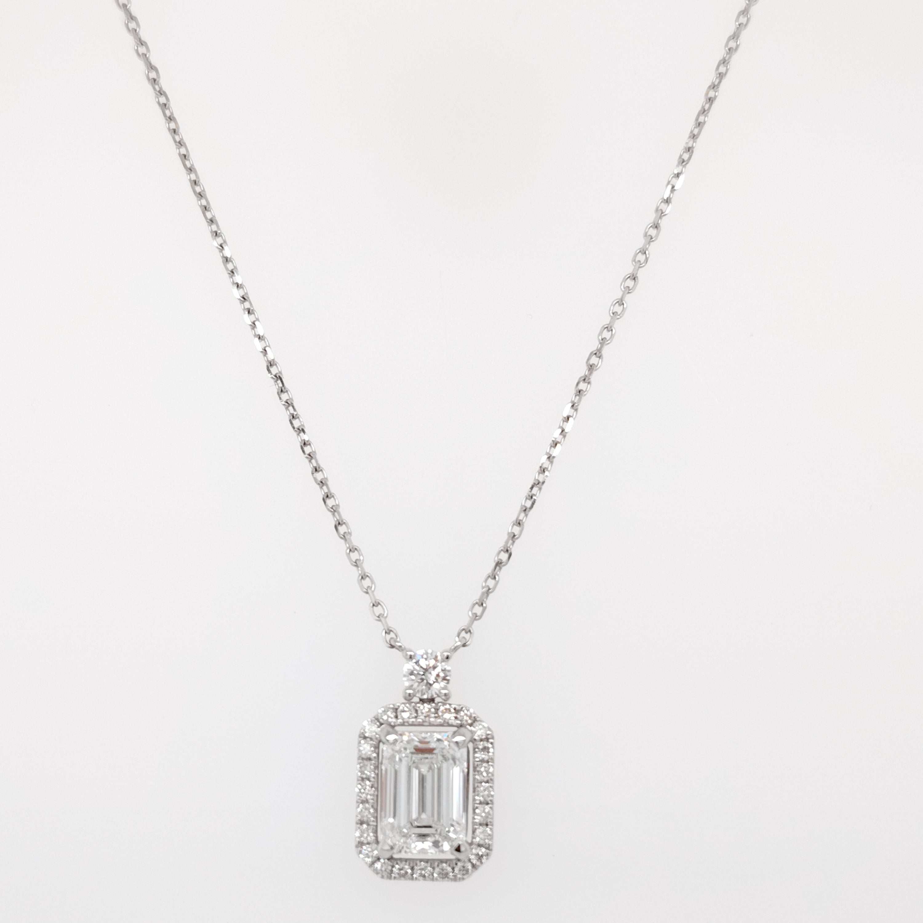 Halo Emerald Cut Diamond Necklace