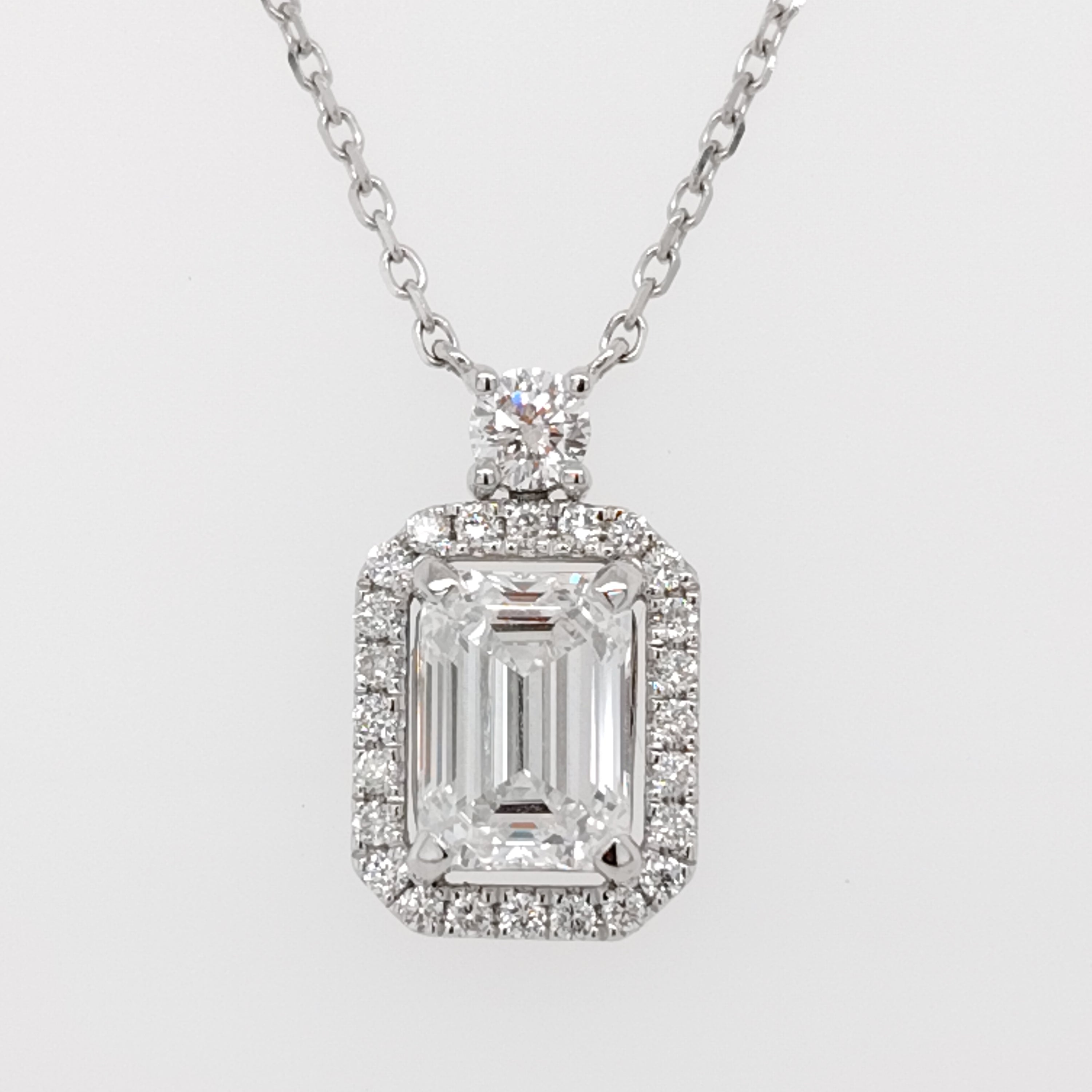 Halo Emerald Cut Diamond Necklace