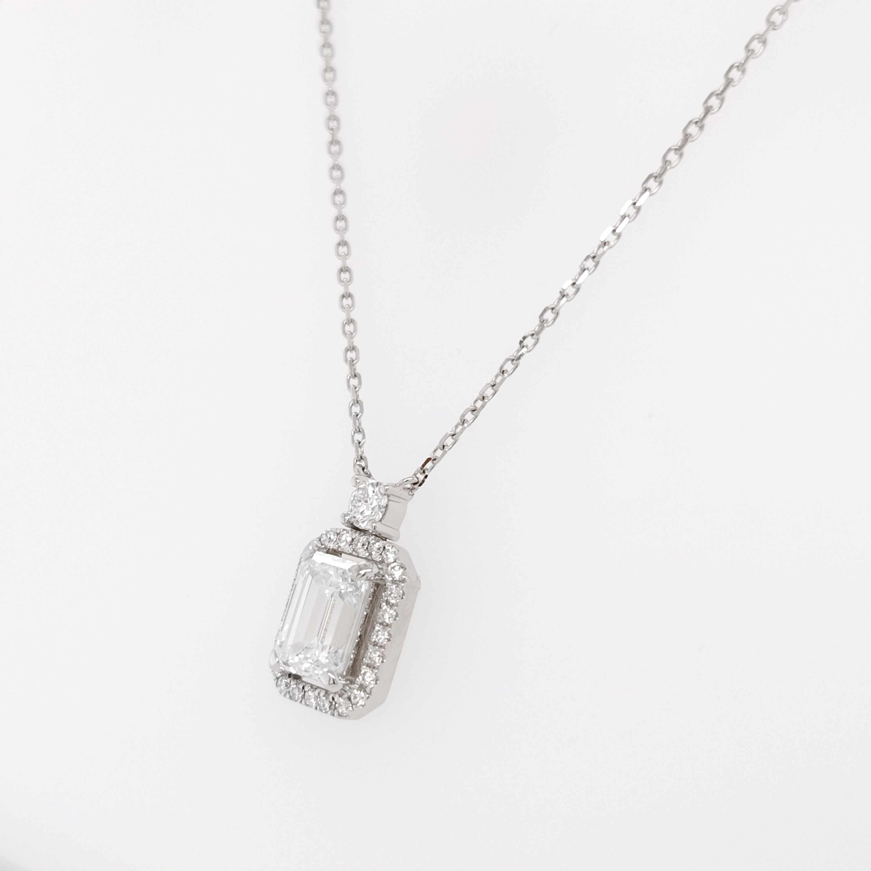 Halo Emerald Cut Diamond Necklace
