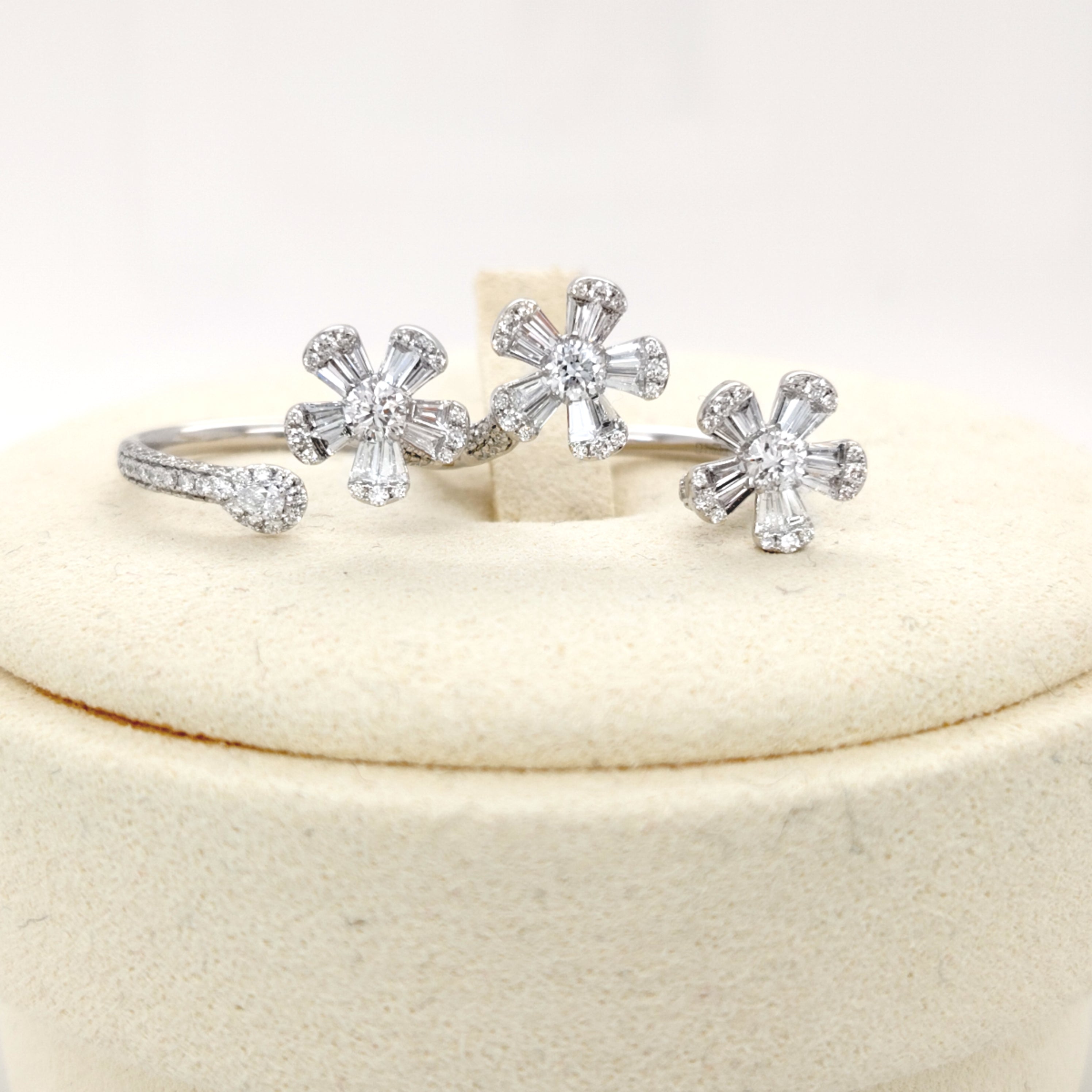 Triple-Flower Diamond Ring