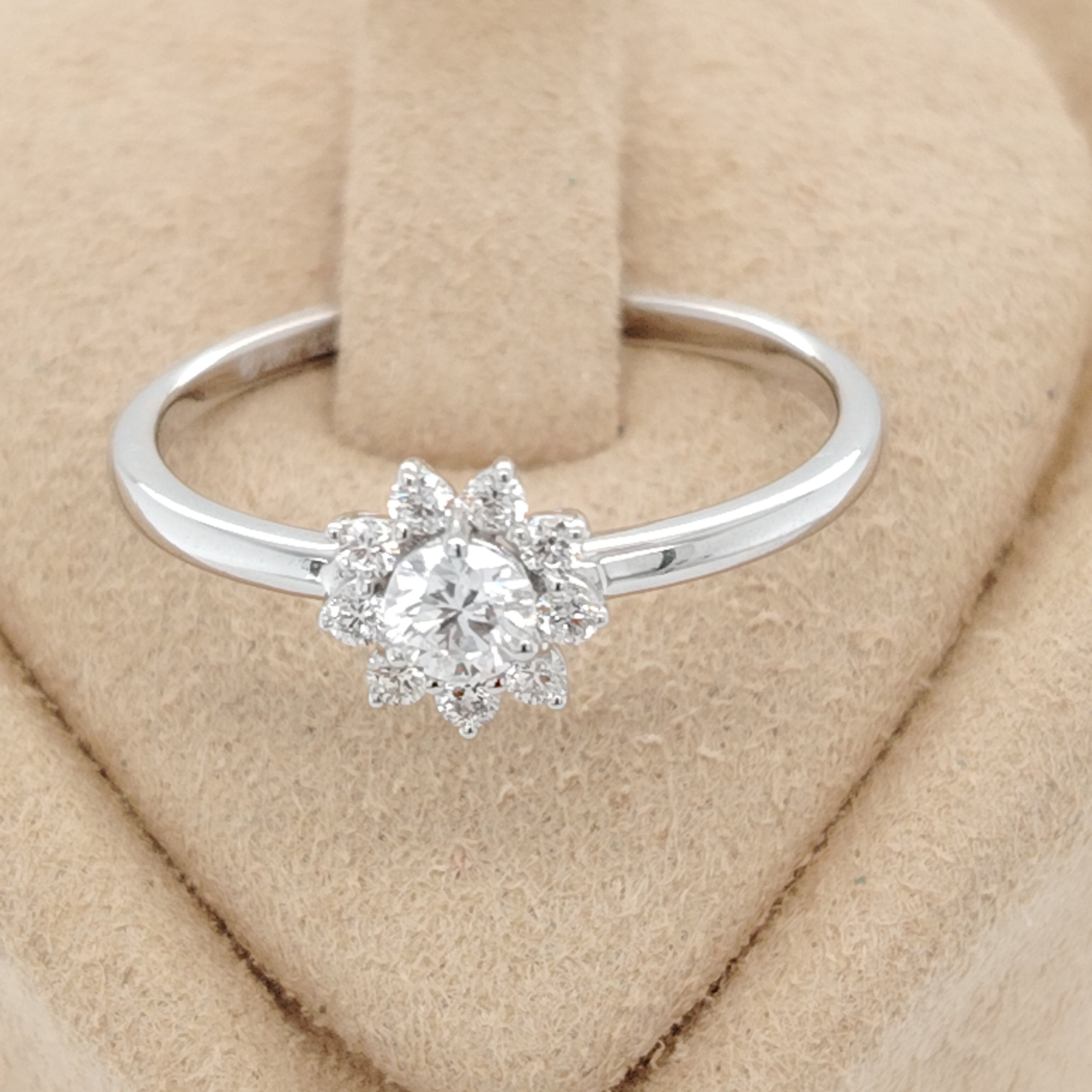 Floral Halo Diamond Solitaire Ring