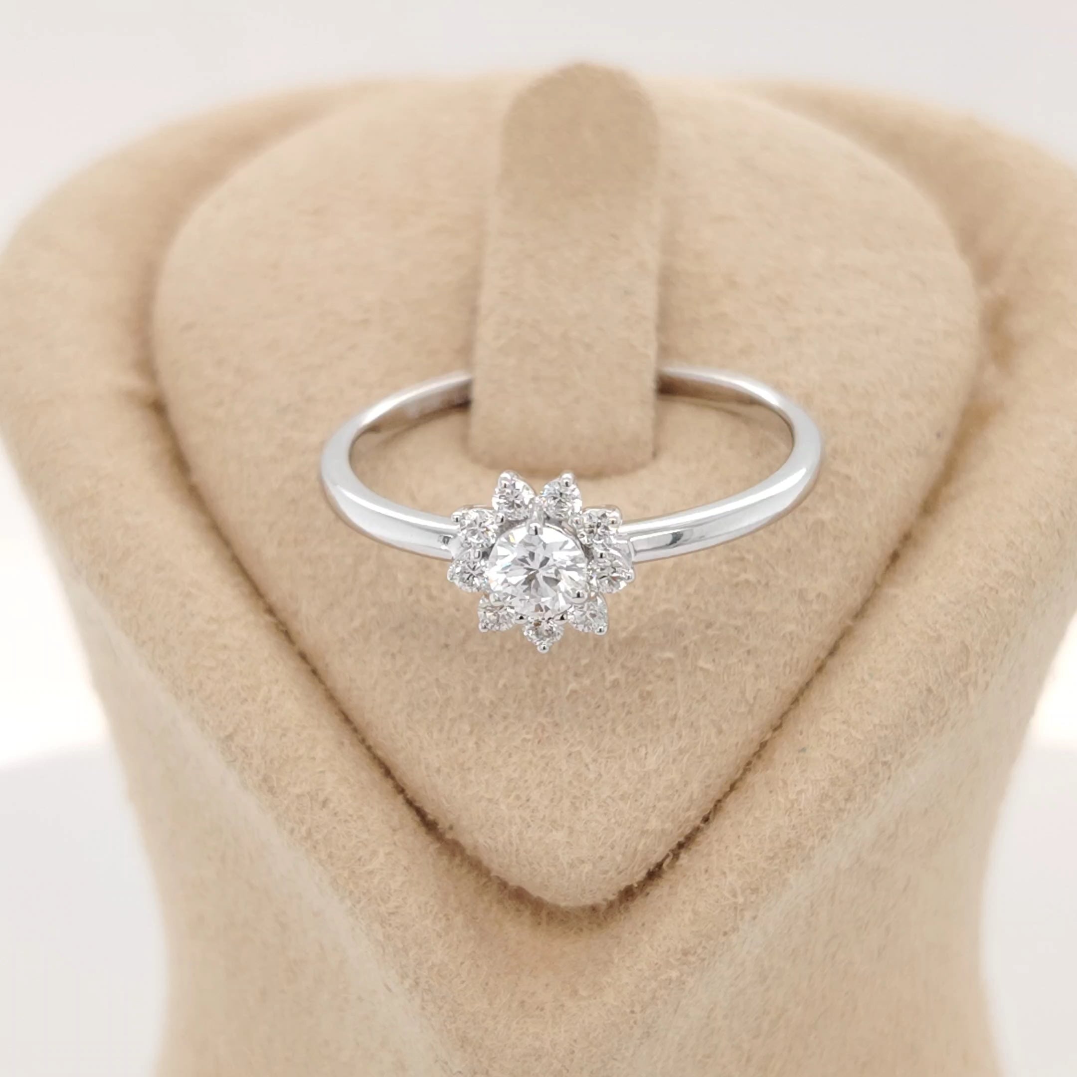 Floral Halo Diamond Solitaire Ring