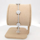 Natural Diamond Flower Station Bracelet in 18K White Gold