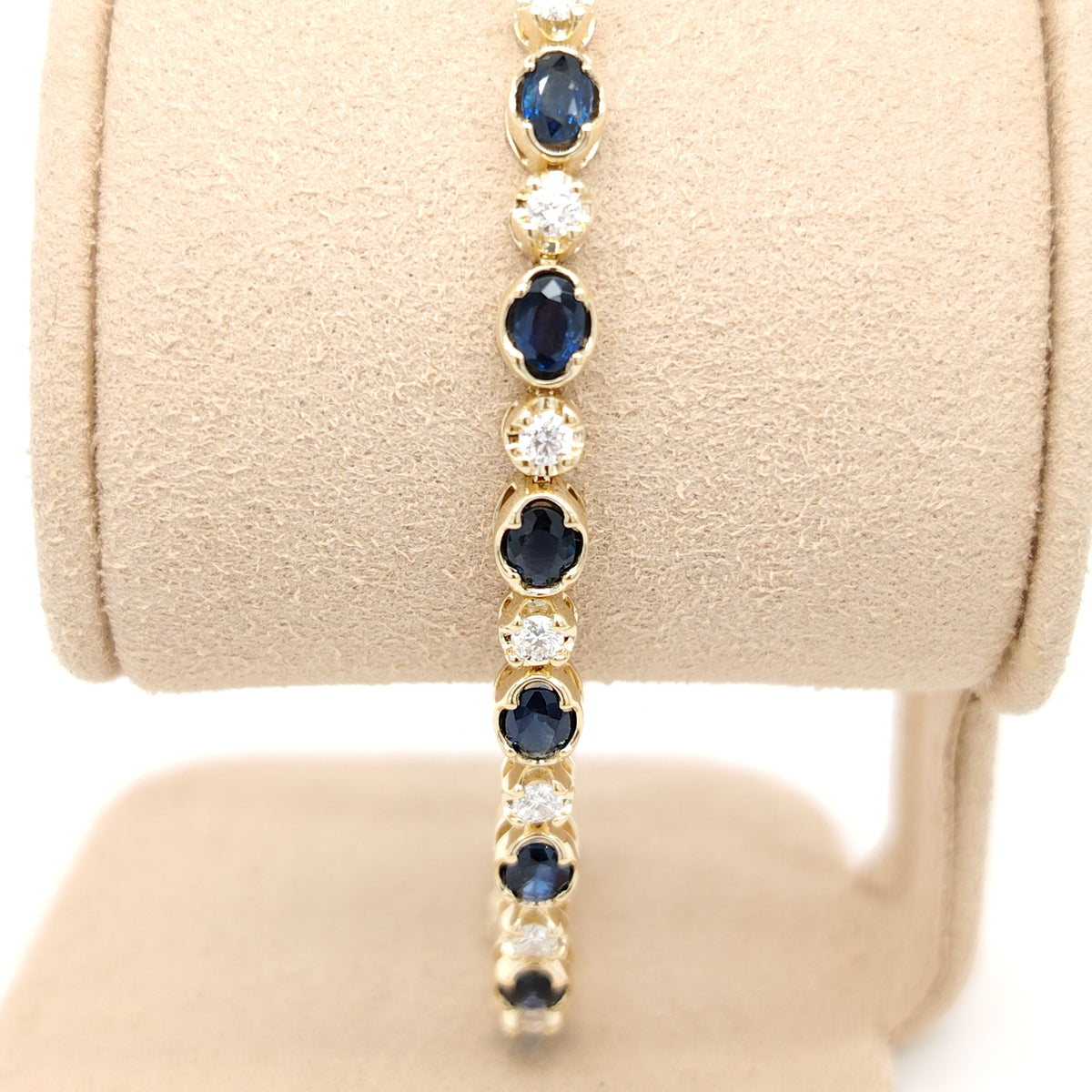 Oval Sapphire & Diamond Tennis Bracelet in 18K Yellow Gold