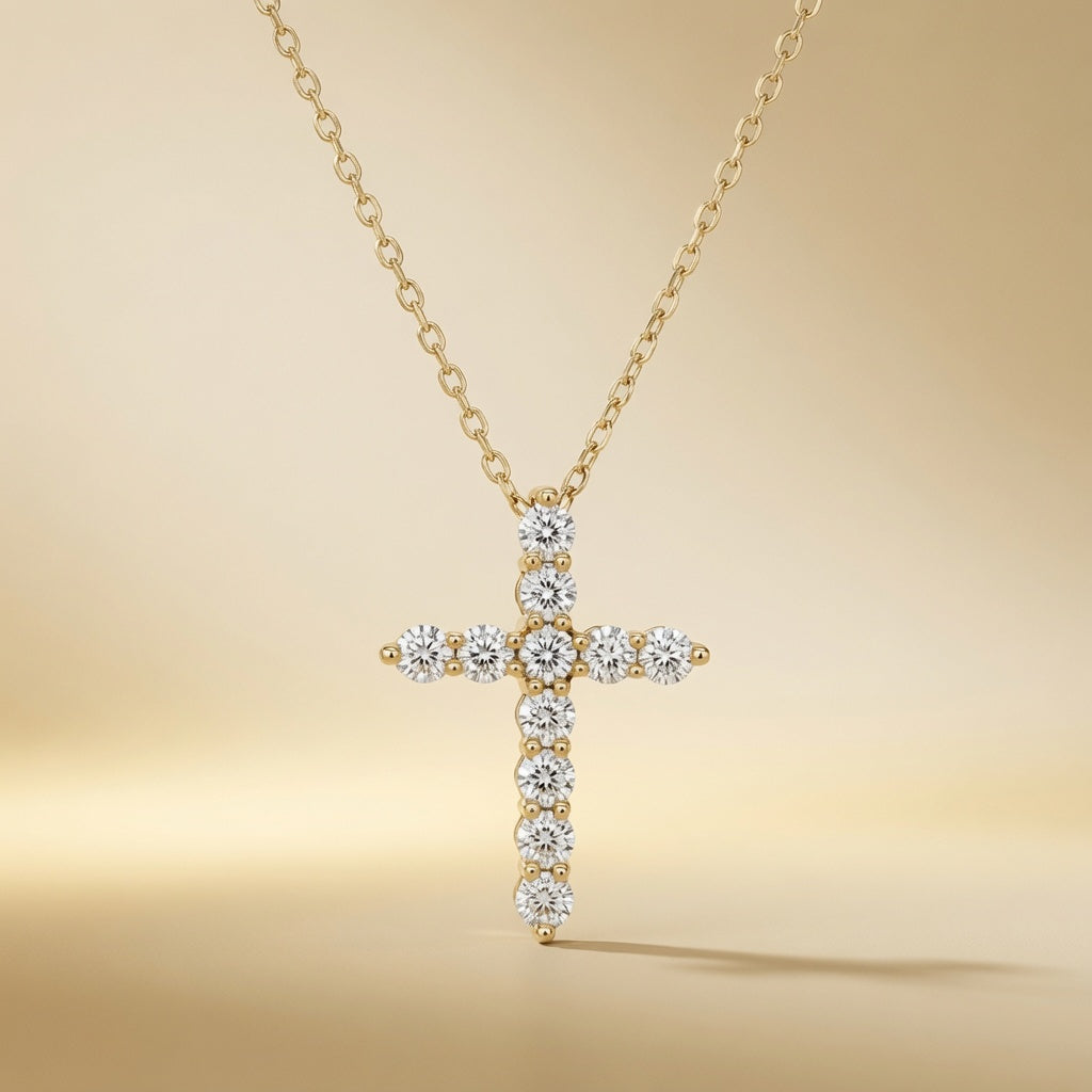 Prong-Set Diamond Cross Pendant