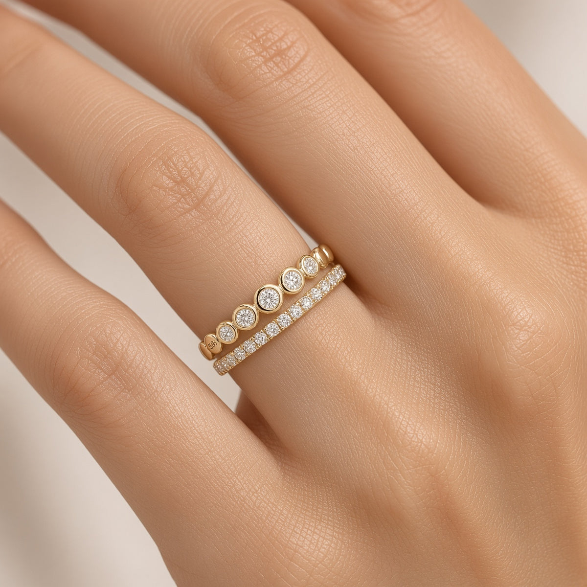 Double Row Bezel & Pavé Diamond Ring