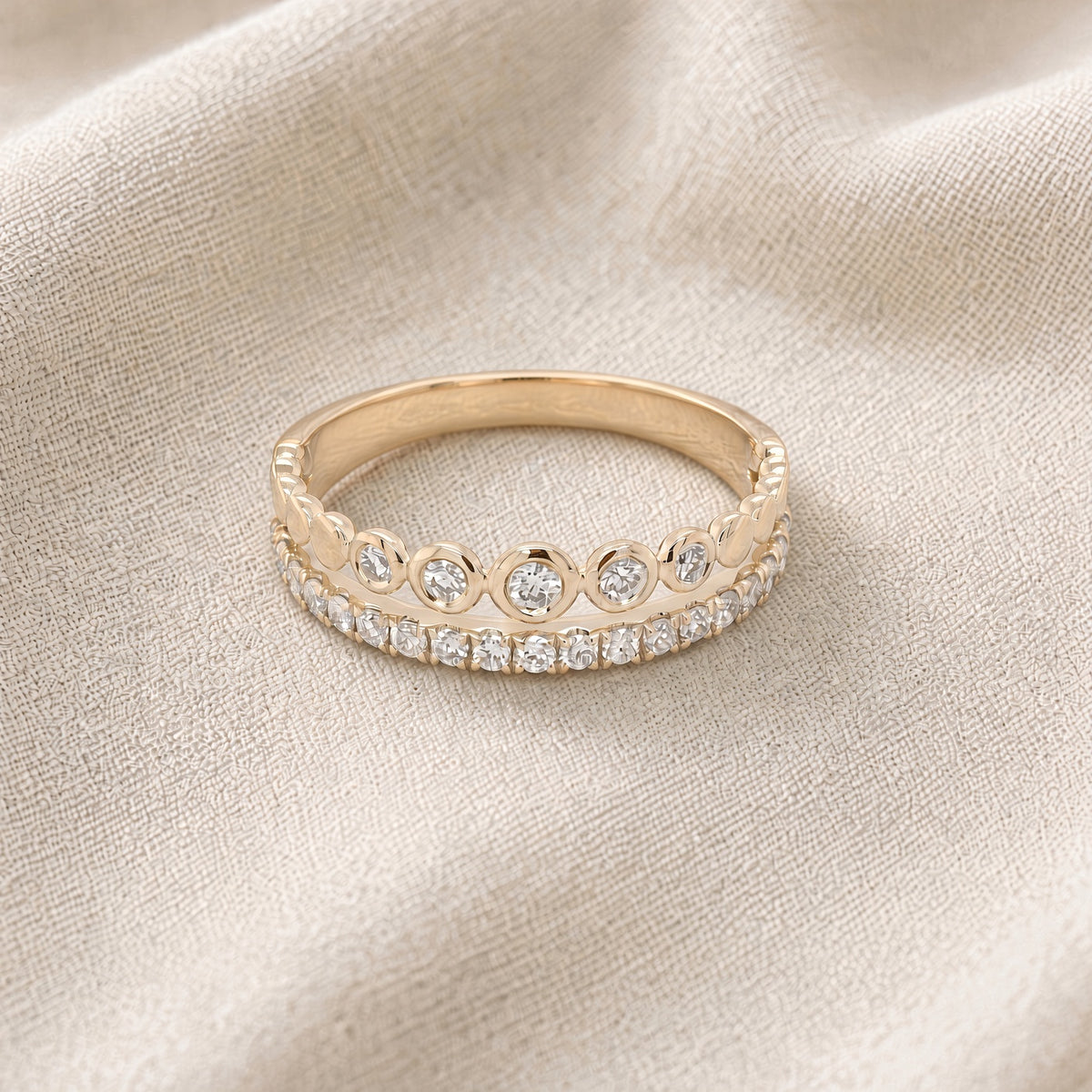Double Row Bezel & Pavé Diamond Ring