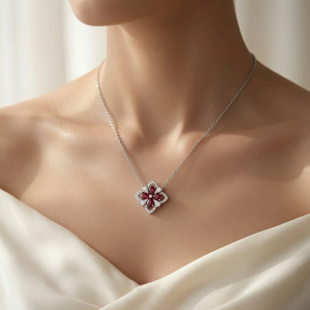 Ruby Quatrefoil Diamond Pendant