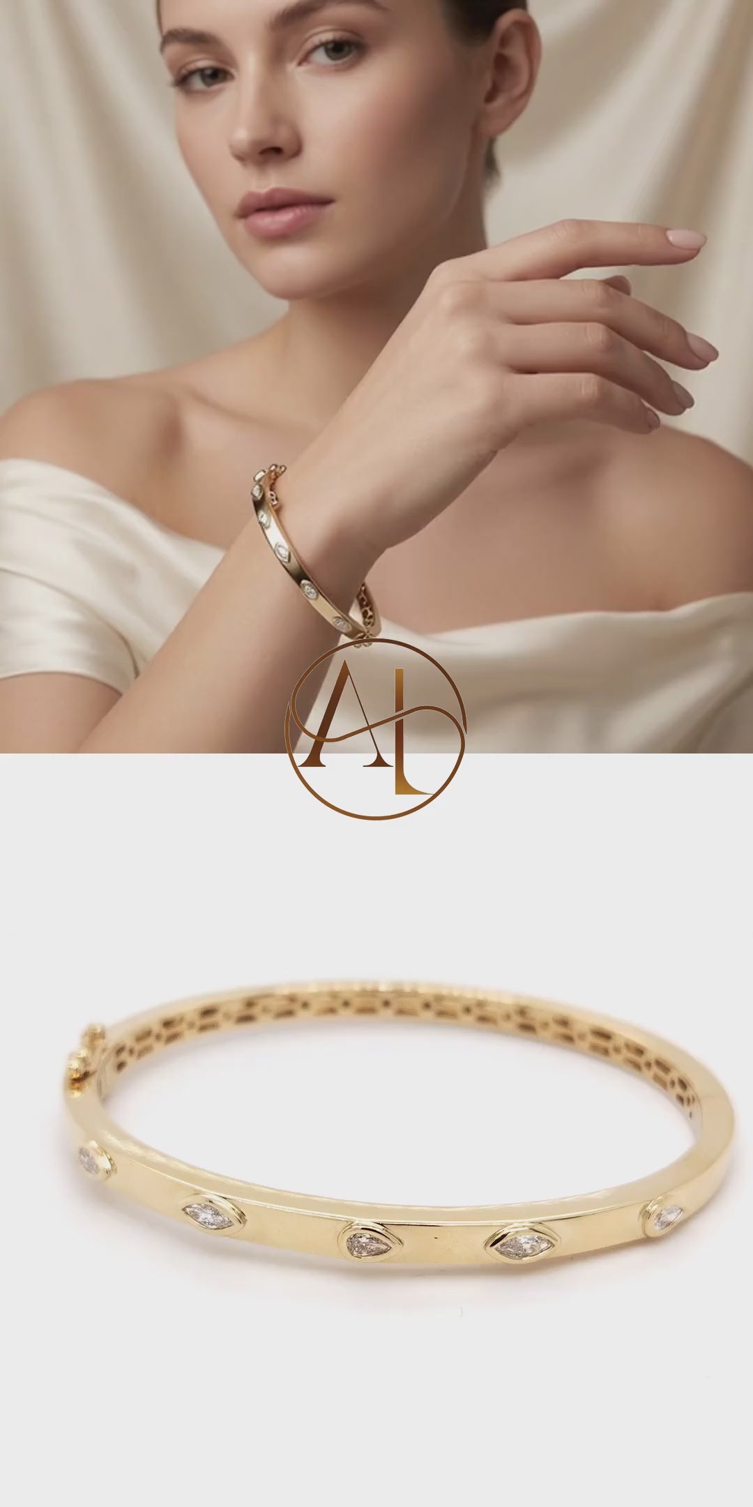 Elegant Marquise Hinged Bangle