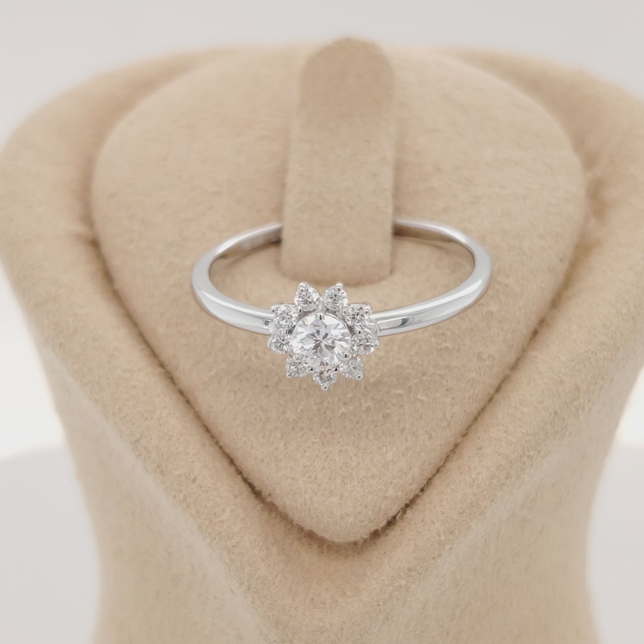 Floral Halo Diamond Solitaire Ring