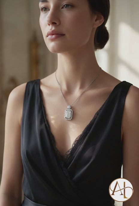 1.579ct Halo Emerald Cut Diamond Necklace