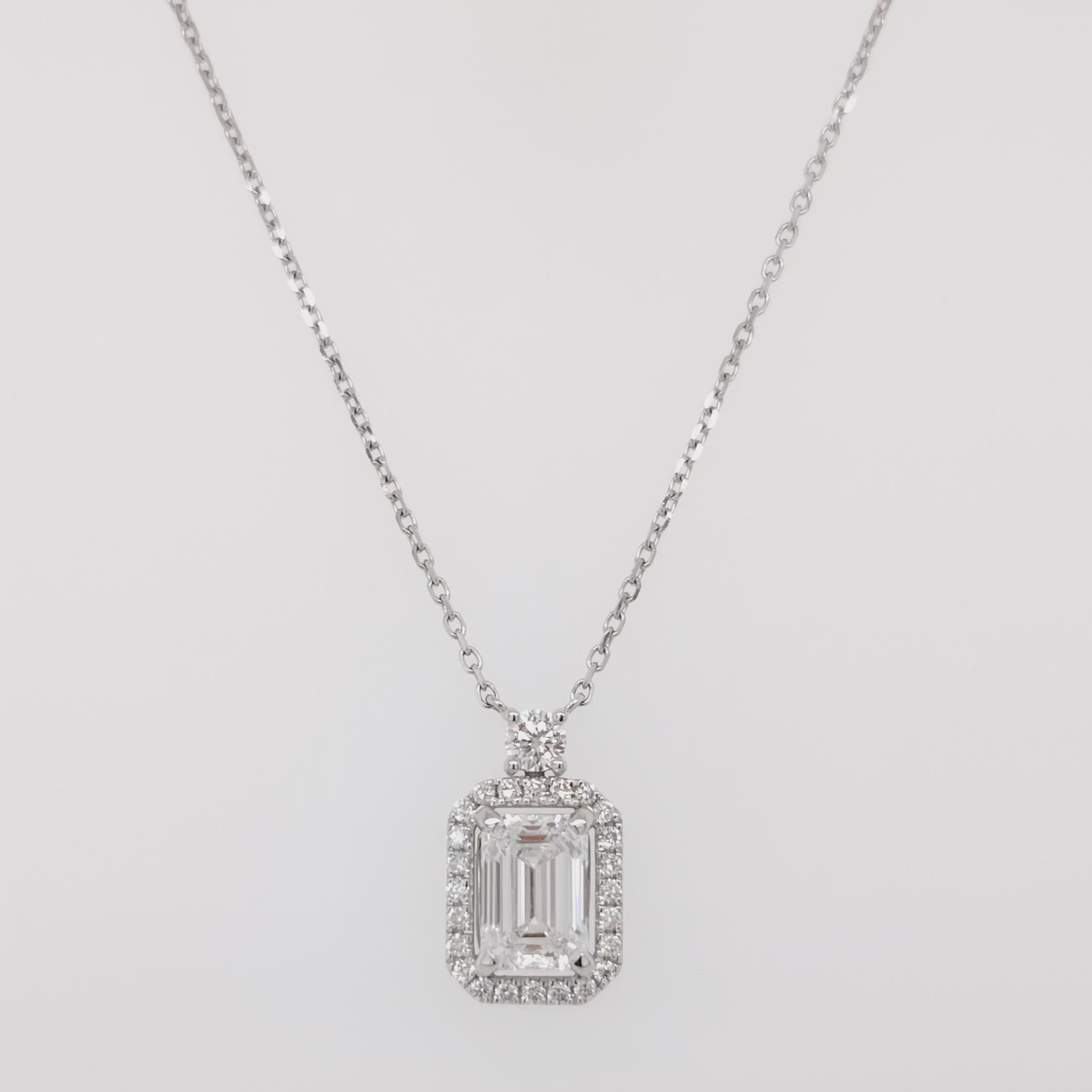 Halo Emerald Cut Diamond Necklace