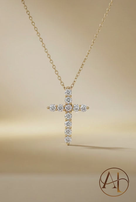 Prong-Set Diamond Cross Pendant
