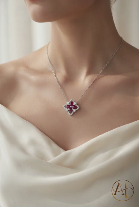Ruby Quatrefoil Diamond Pendant