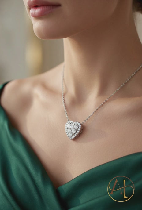 18K White Gold Pavé Heart Necklace