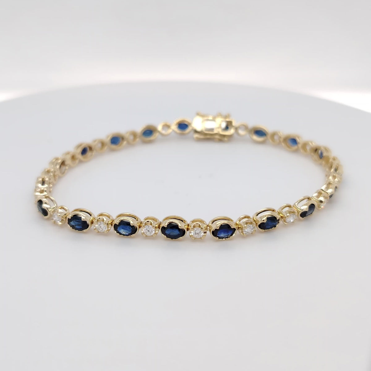 Oval Sapphire & Diamond Tennis Bracelet in 18K Yellow Gold