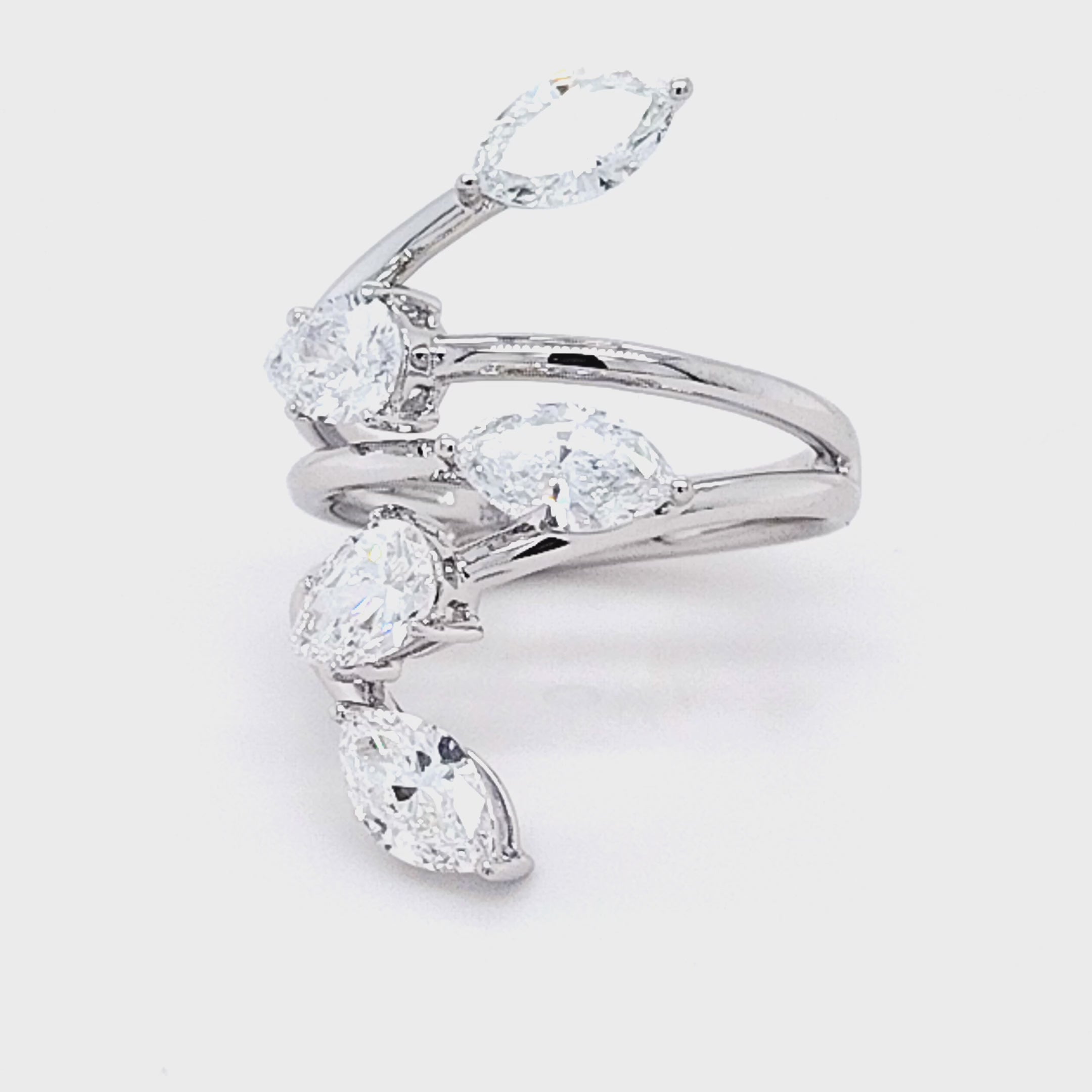 Mixed-Cut Diamond Spiral Ring